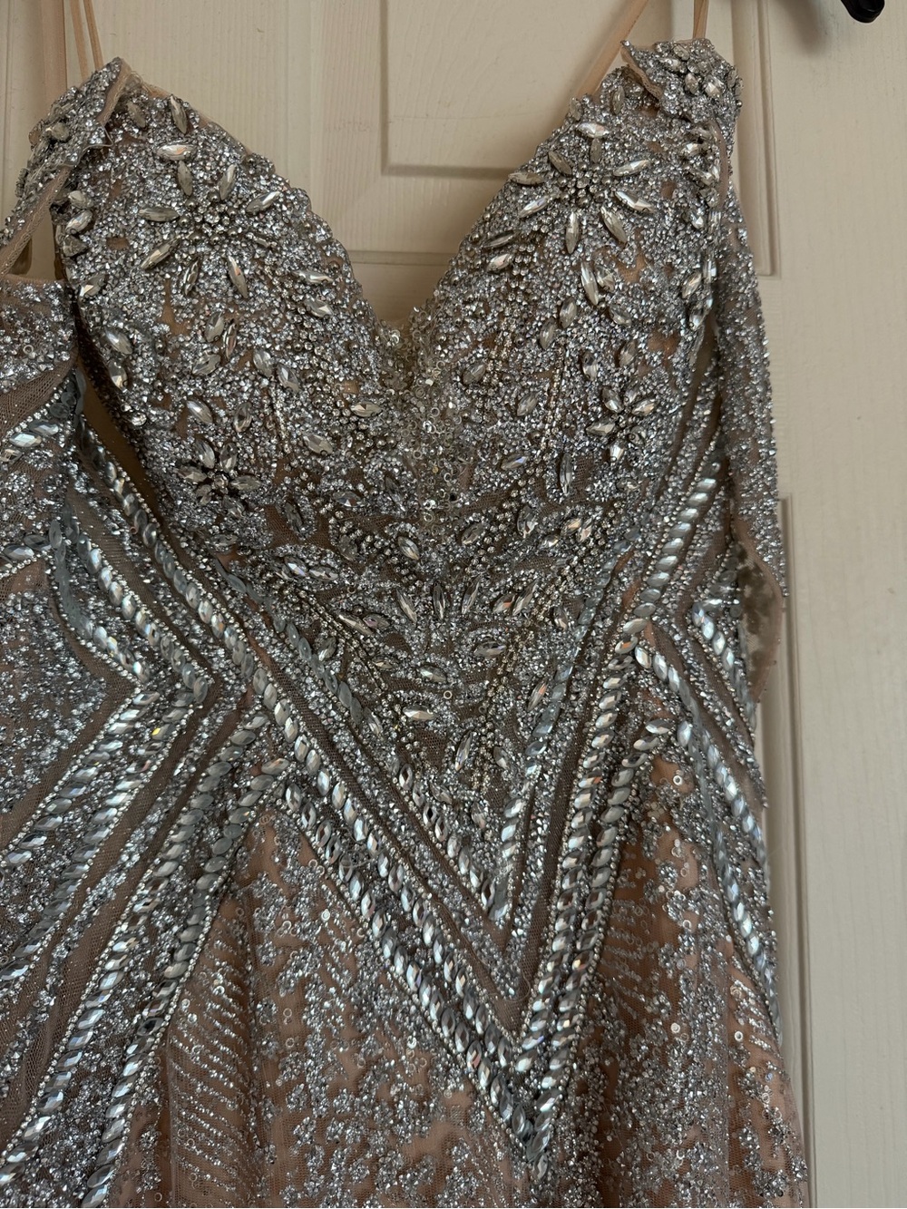 Silver Beaded Embellished Wedding Dress - Women